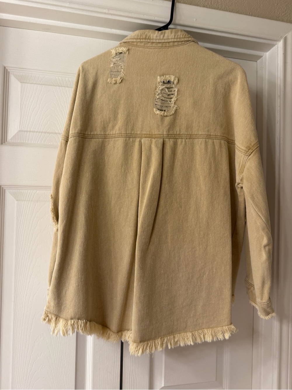 Women’s Distressed Tan Shacket Jacket - Picture 3 of 3